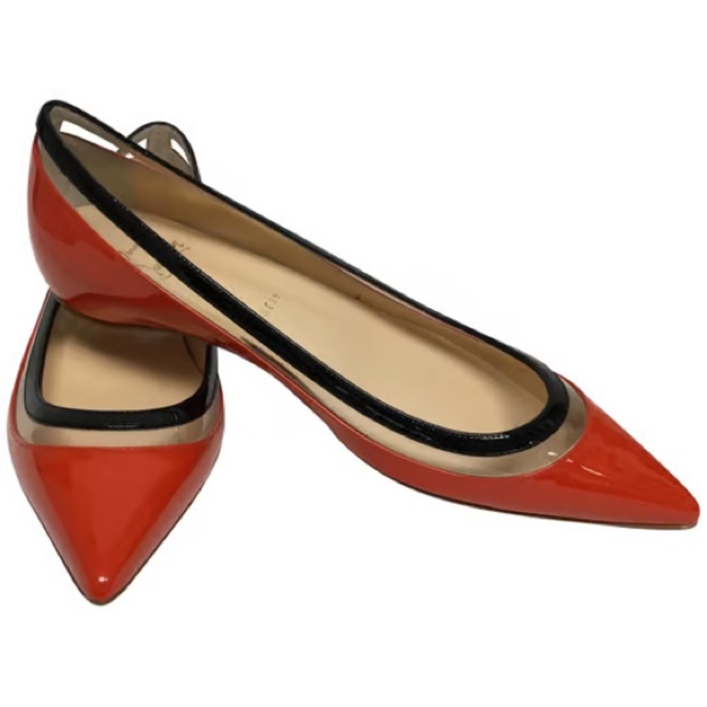 Red and black patent leather Christian Louboutin Paulina pointed-toe flats.